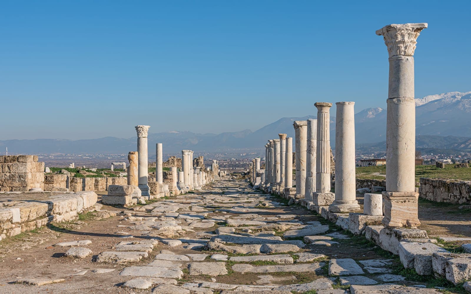 Ancient street and columns at Laodikeia archaeological site