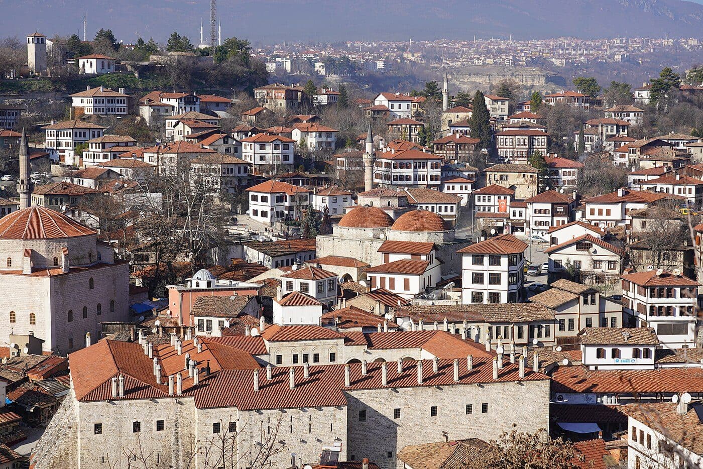 Traditional Ottoman timber houses cascading down the valley in Safranbolu