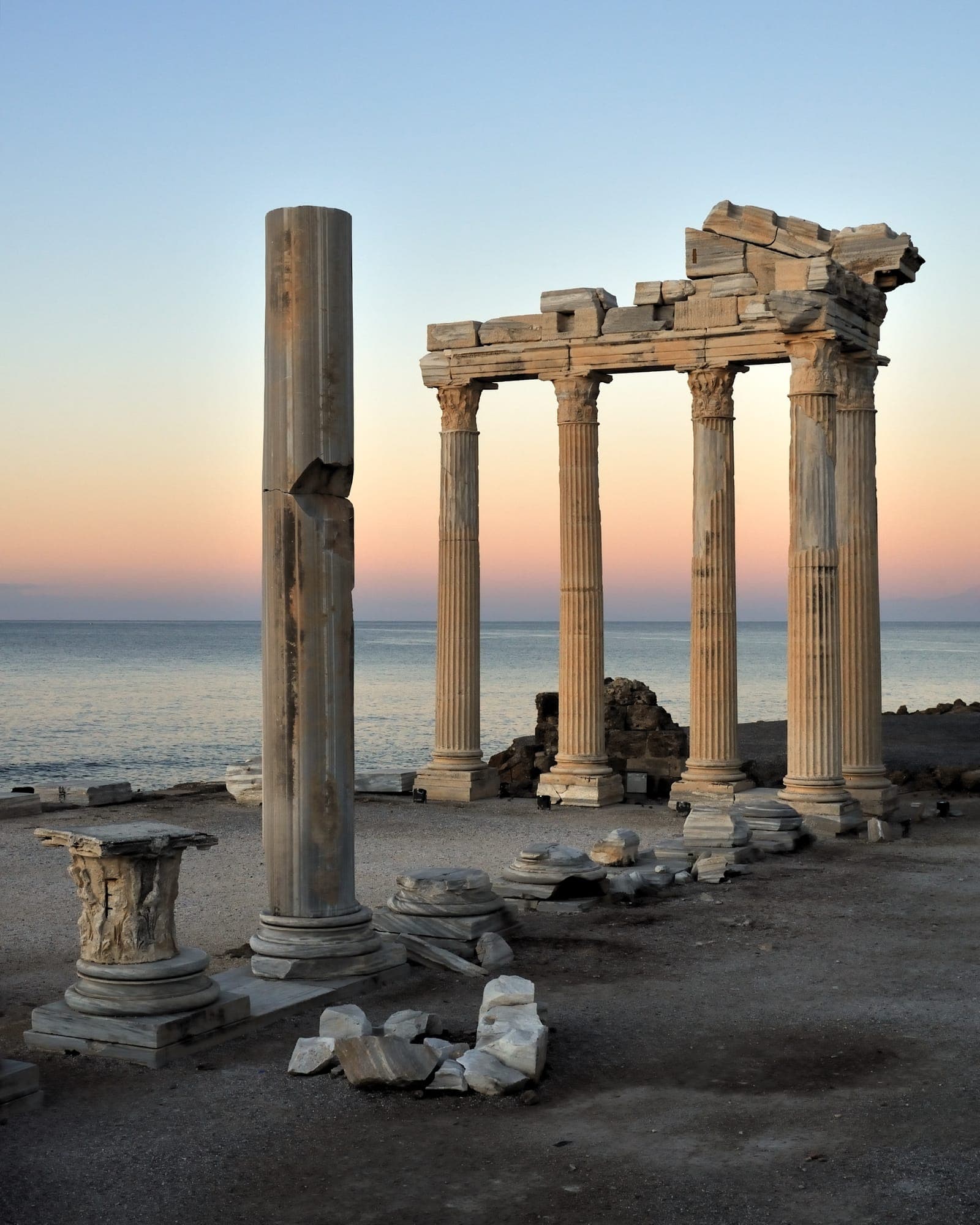 Temple of Apollo columns at Side against the Mediterranean Sea