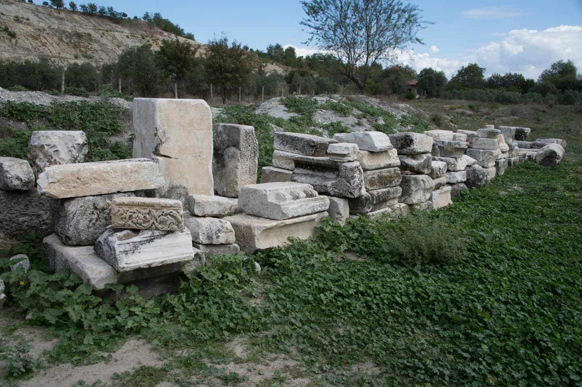 Ancient columns and ruins at Stratonikeia archaeological site