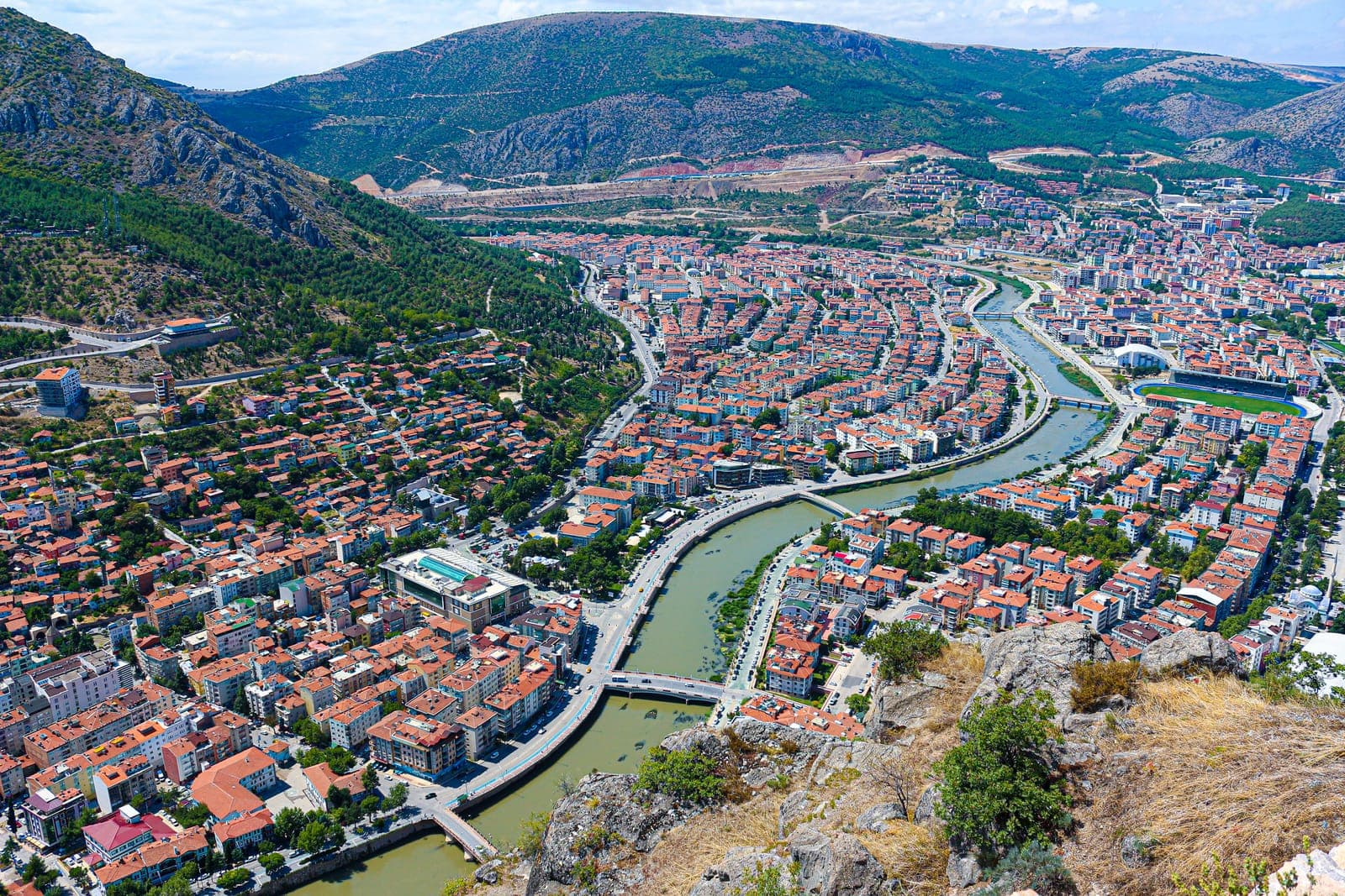 Pontic rock tombs and Ottoman houses along the Yesilirmak River in Amasya