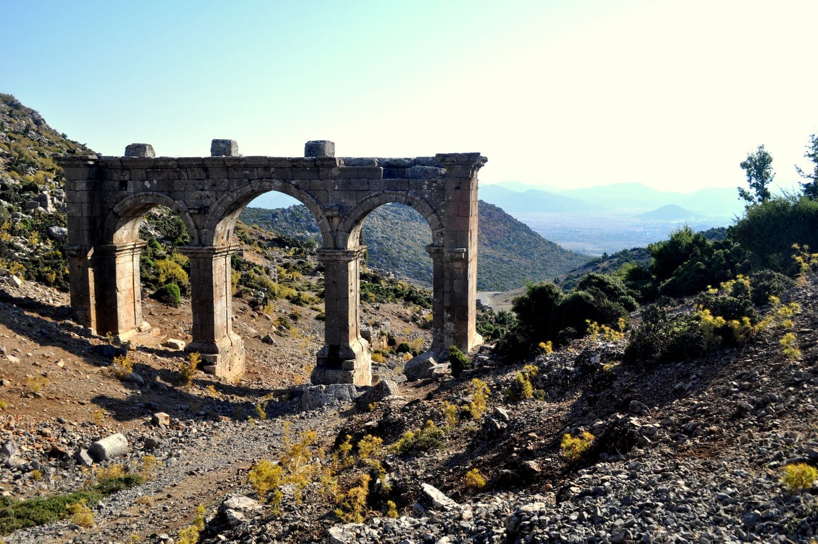 Monumental gateway and ruins at Ariassos in the Taurus foothills